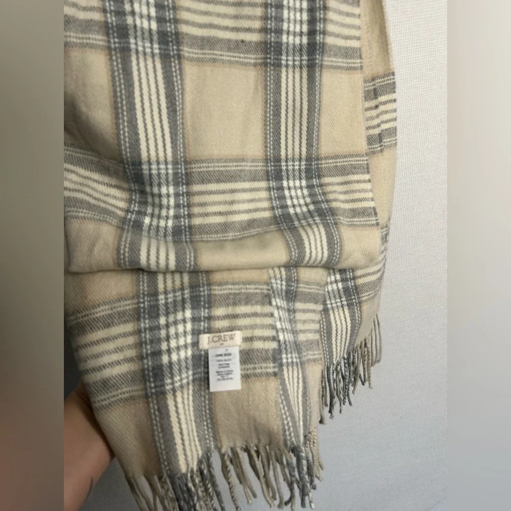 J. Crew mercantile beige grey & white plaid scarf